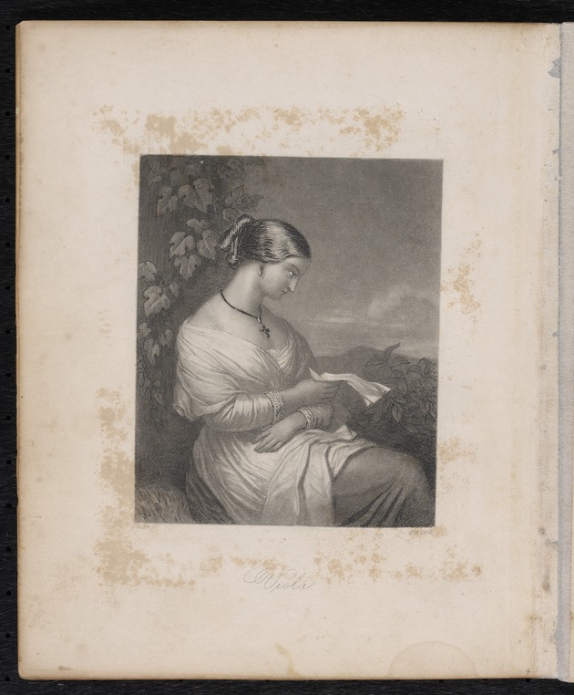 Lithograph of a woman reading a letter