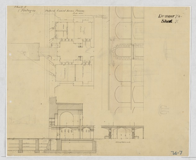 Sections and Elevations of Barracks and Kitchens