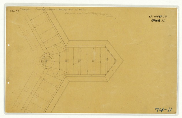 Plans and Sections of Officers Quarters and Kitchens