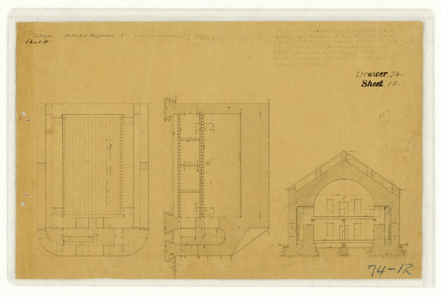 Plans and Sections of Officers Quarters and Kitchens