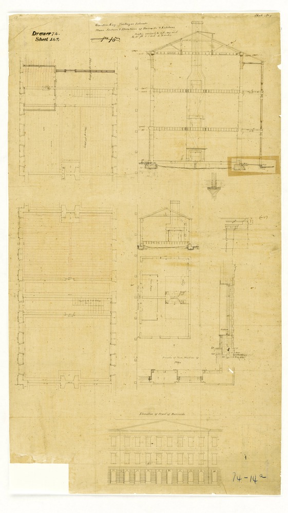 Front Elevation of Officers Quarters and First Story