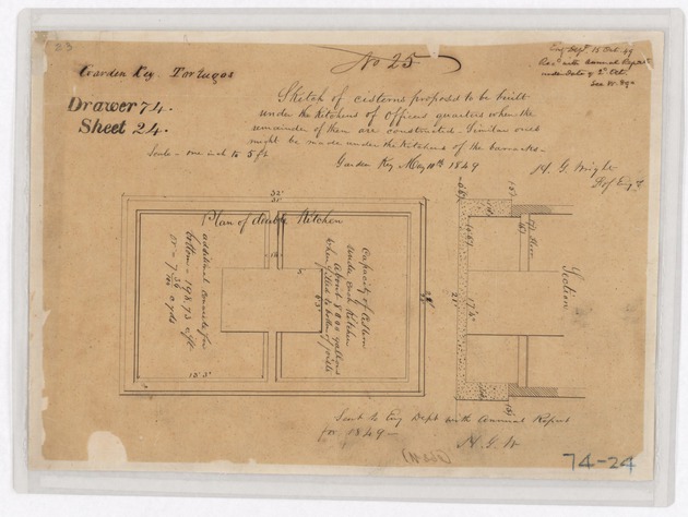 Plan and Section of Cistern under Offices and Chapel