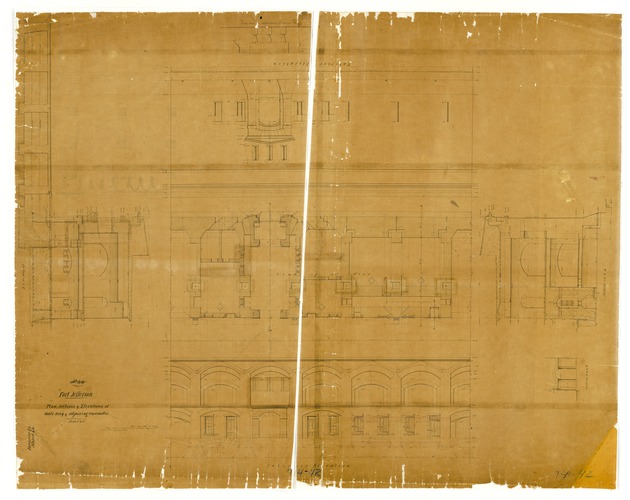 Plans, Sections, and Elevations of Gun Embrasures in Lower Tier