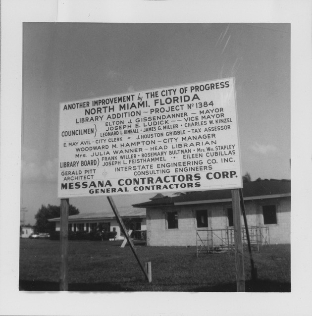 North Miami Public Library addition construction site sign