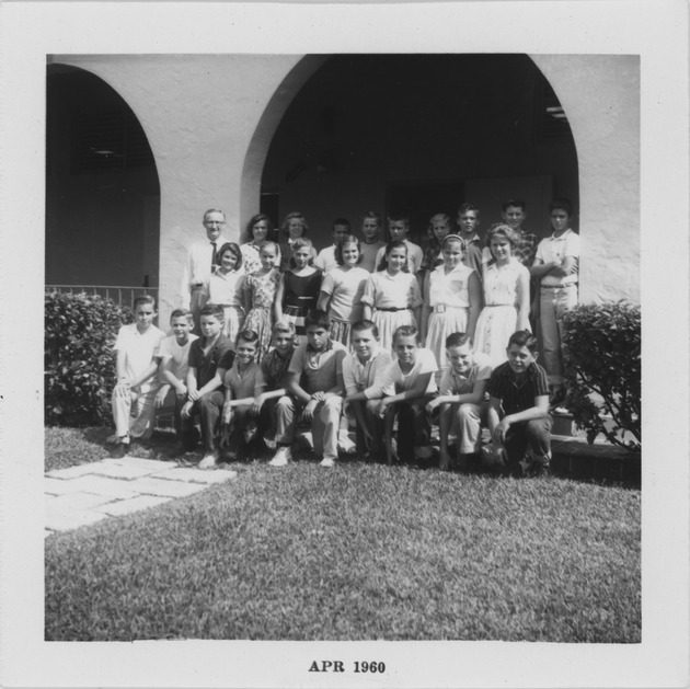 W.J. Bryan School Class picture with male teacher, April 1960