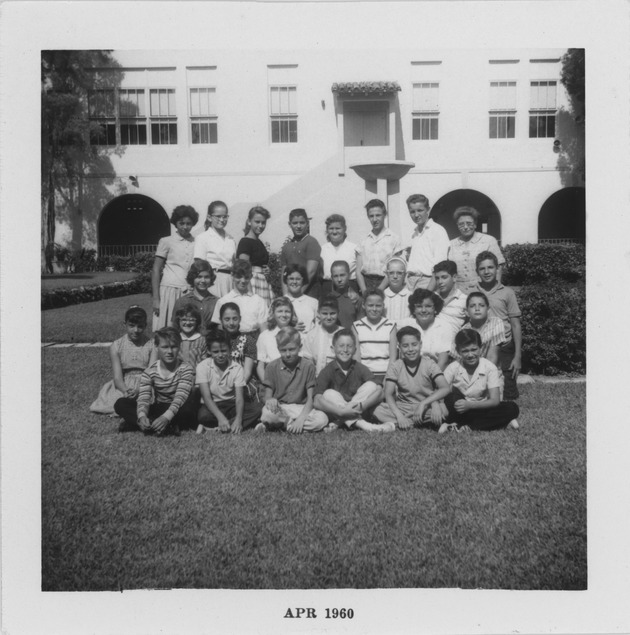 W.J. Bryan School Class picture with female teacher, April 1960