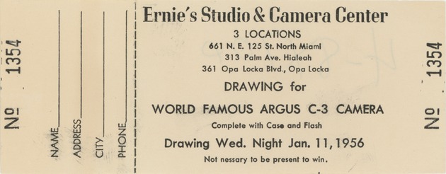 Ernie's Studio & Camera Center receipt - 