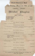 [1904/03/18] Grand American Hall Farewell Concert given by Mishel Shapiro