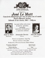 [2001] Classic Concerts, Inc. Presenta a Jose Le Matt