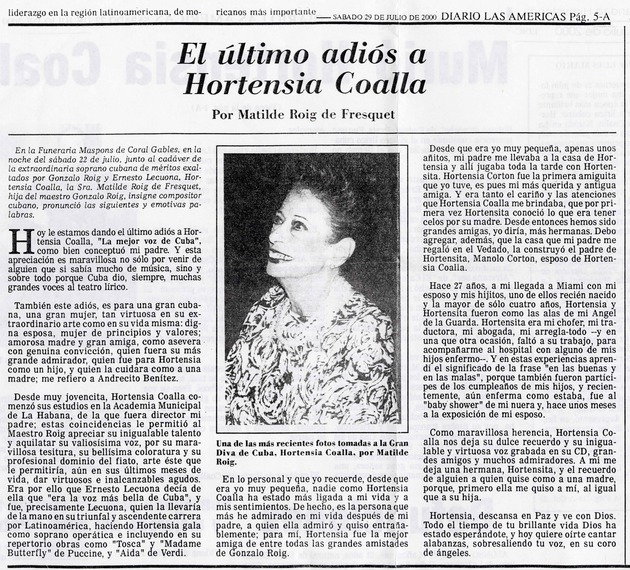 Murio Hortensia Coalla / El ultimo adios a Hortensia Coalla - Front Page