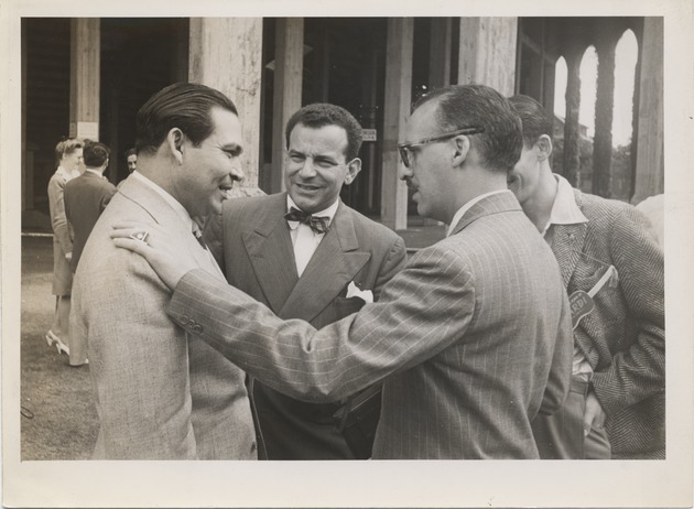 Cuban President Fulgencio Batista, Paul Catala and Abril Lamarque pictured left to right - Recto