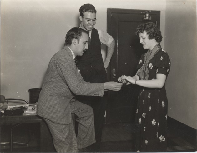 Abril Lamarque (pictured left) with unidentified man and unidentified woman - Recto
