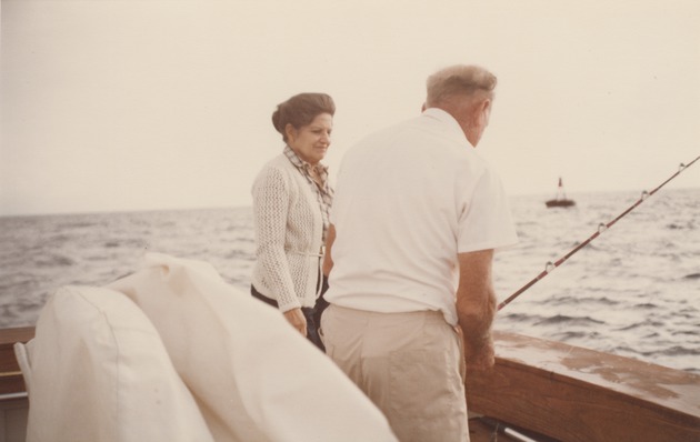 Milagros Lamarque (left) with unidentified man on a boat - Recto