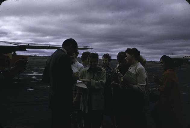 Harry Belafonte and admirers at Gander, Newfoundland