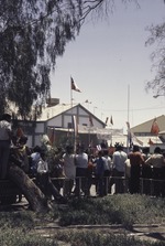 [1971-03] Town plaza decked out for Castro visit, Pedro de Valdivia, Chile