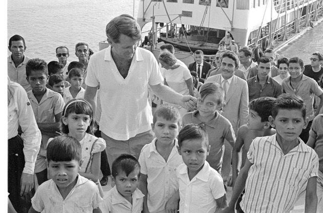 Brazilian children greet Robert F. Kennedy in Manacapuru, Brazil 3