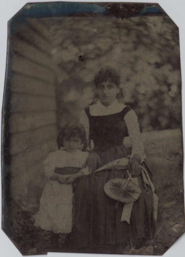 Tintype of woman and young child pictured outside - 