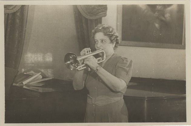 Mana-Zucca playing a trumpet - 