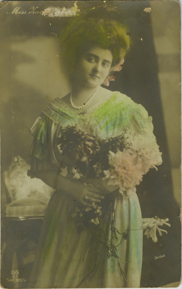 Postcard portrait of Mana-Zucca holding flowers - 