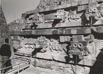 Serpent heads on Quetzalcoatl Temple
