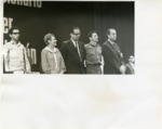 Gerardo Sanchez, Haydee Santamaria, President Osvaldo Dorticós Torrado and Raul Castro and Deputy Rodney Arismendi from Uruguay (from left to right) at the Organization of Latin American Solidarity, Cuba, July 1967