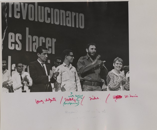 Francisco Prado, Gerardo Sanchez, Fidel Castro, and Haydee Santamaria (from left to right) at the Organization of Latin American Solidarity, Cuba 2 - 