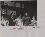 Francisco Prado, Gerardo Sanchez, Fidel Castro, and Haydee Santamaria (from left to right) at the Organization of Latin American Solidarity, Cuba 2
