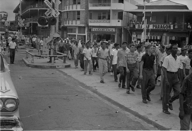 Demonstrators marching in the street, Panama Canal Zone 1