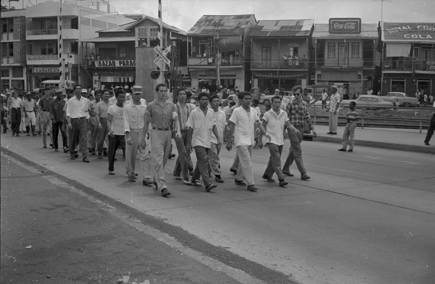 Demonstrators marching in the street, Panama Canal Zone 2