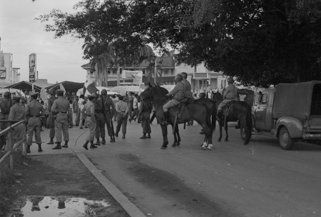 National Guard of Panama on horseback holding back demonstrators, Panama Canal Zone 1