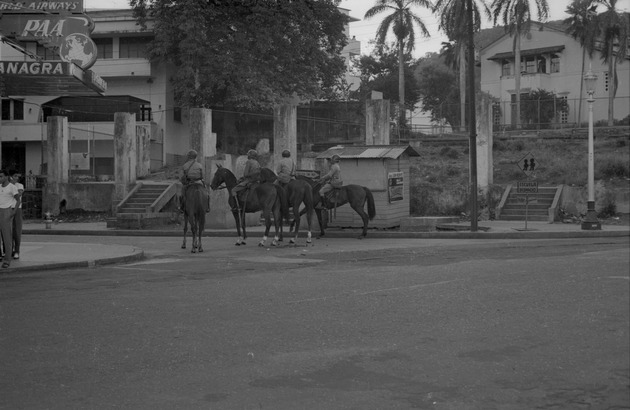 National Guard of Panama on horseback holding back demonstrators, Panama Canal Zone 2