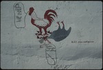 Painting on the wall of a rooster signed A. RJ Erick Number One