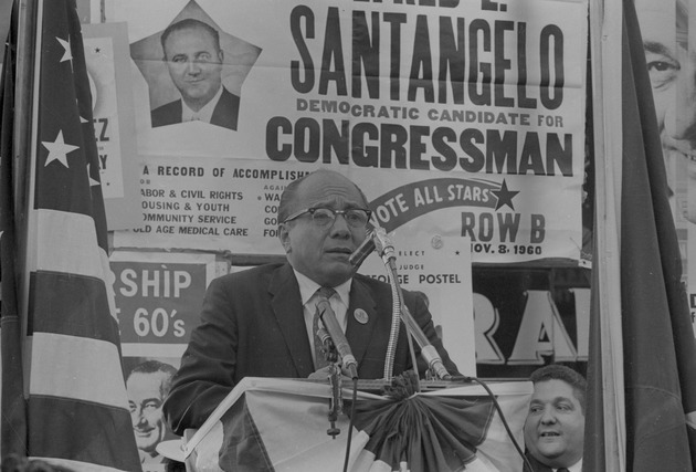 John F. Kennedy and Alfred Santangelo campaigning in Harlem