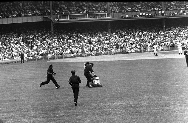 Protestors on the field, New York Yankees against the Chicago White Socks at Yankee Stadium