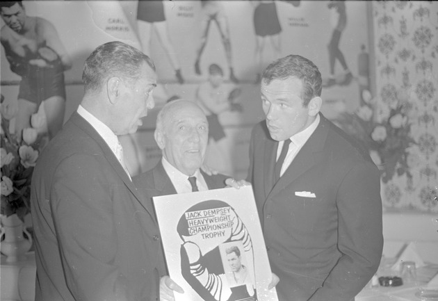 Heavyweight boxers, Jack Dempsey and Ingemar Johansson at Jack's Resaturant in New York