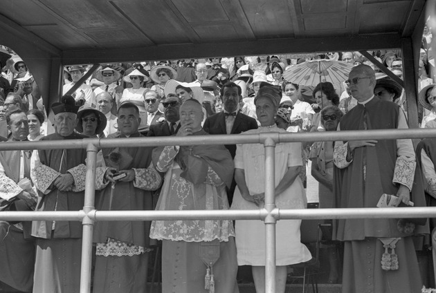 Cardinal and Felisa Rincon de Gautier, Mayor of San Juan, Puerto Rico in the stands