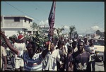 A group of demonstrators in the street during the 1990 Haitian general election