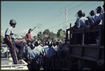 Police and demonstrators in the street during the 1990 Haitian general election