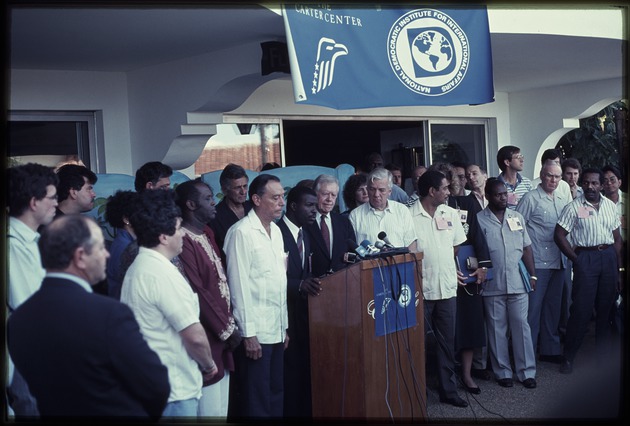 Jimmy Carter, former President of the United States and George Price, Prime Minister of Belize, The Carter Center in Haiti