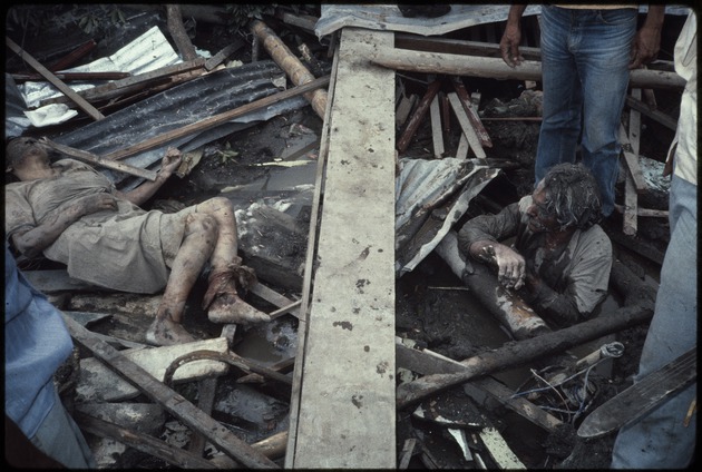 View of the devastation by mudslide after the eruption of Nevado del Ruiz volcano, Armero, Colombia