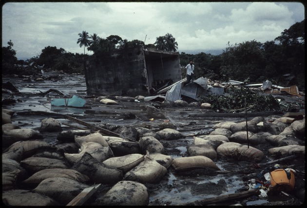 View of the devastation by mudslide after the eruption of Nevado del Ruiz volcano, Armero, Colombia