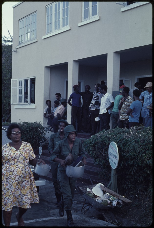 New Jewel Movement supporters and National Liberation Army gathered at Radio Grenada