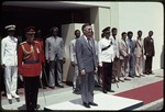 [1982] Prime Minister Edward Seaga of Jamaica with the Jamaica Defense Force standing in front of George William Gordon House