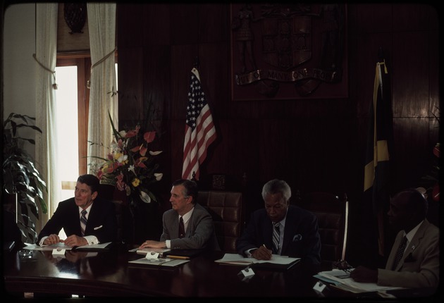 United States President Ronald Reagan and Jamaican Prime Minister Edward Seaga