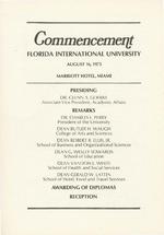 1973 Summer Florida International University Commencement Program