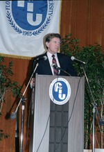 US Senator Gary Hart on stage at Florida International University 1
