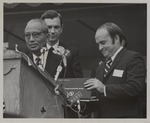 [1971-01-25] FIU President Charles Perry presenting United Nations Secretary General U Thant with an honorary degree