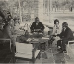 Florida Governor Reubin Askew, United Nations Secretary-General U Thant, Betty Perry and Charles Perry at a luncheon at the Perry's home