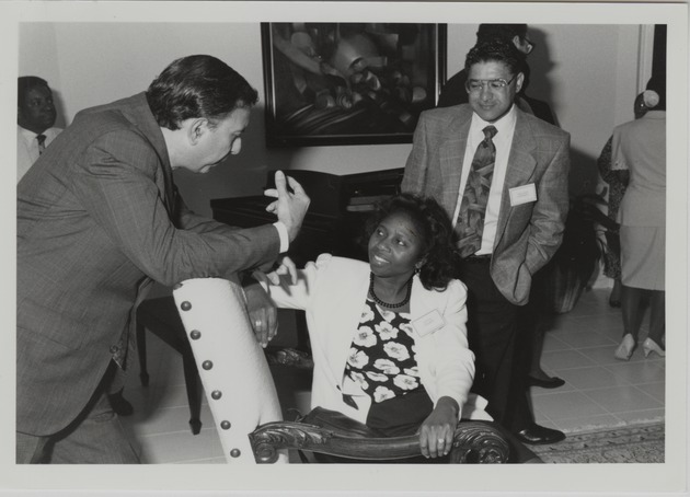 President Modesto Maidique, Bennie Osborne, and Richard L. Campbell at the Black Faculty and Staff Reception 1991 - 1991_01_22_BlackFacultyStaffReception_Osborne_Campbell_Maidique_Recto