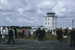 Crowd in front of the airport tower during the groundbreaking ceremony